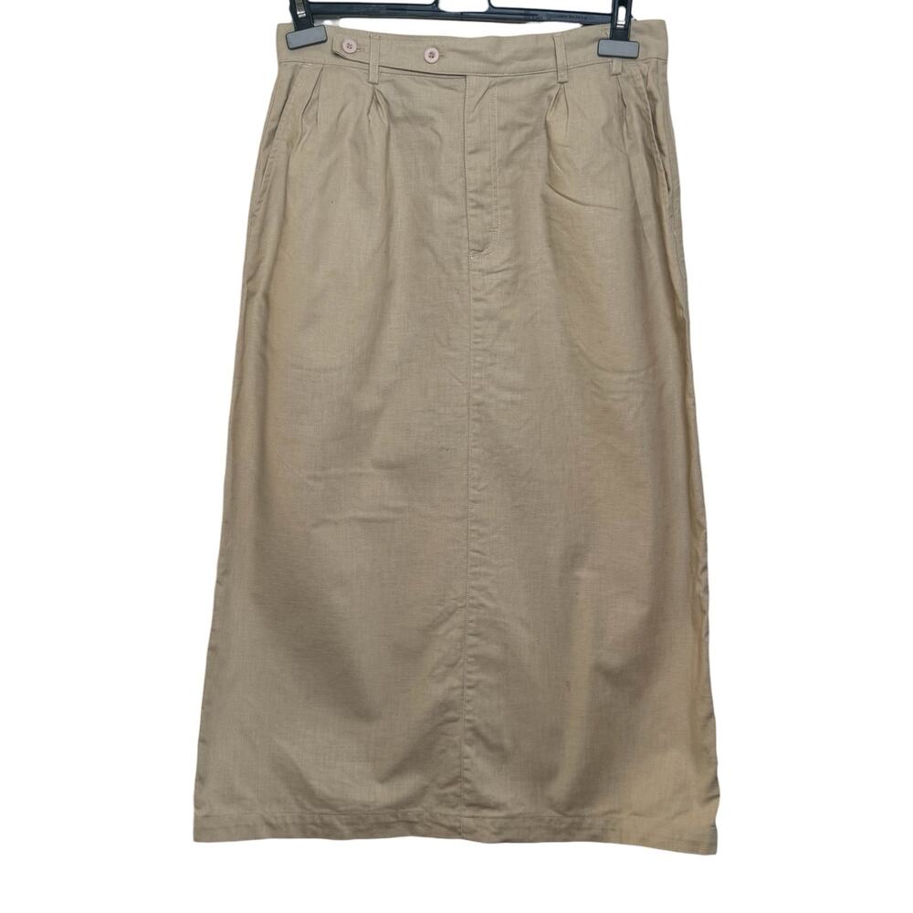 Vtg 1980's Calvin Klein Sport 100% Cotton Pleated Khaki Straight Midi Skirt